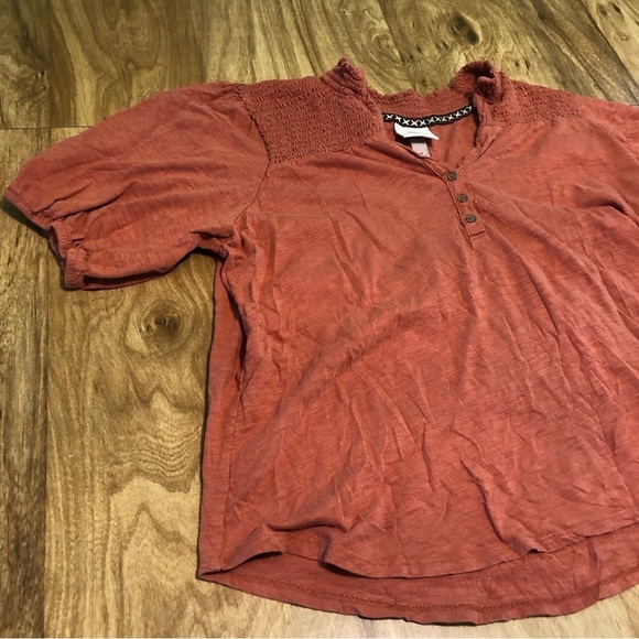 Knox Rose Orange Elastic Short Sleeve 1/2 Button Henley Cotton Knit Womens XL - Picture 2 of 7